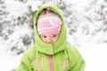 Small child playing with first snow Royalty Free Stock Photo