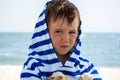 Small child with redness on the skin, suffering from food allergies. Royalty Free Stock Photo