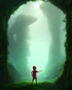 Small child in scary forest, generative ai