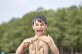 Small children bathe in water smear dirt on their body and rejoice Royalty Free Stock Photo