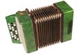 Small children retro bayan accordion. Folk musical instrument