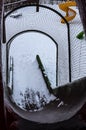 small childrens slide on the playground in winter