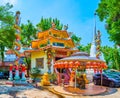 The small chinese shrine in the courtayrd of Wat Chana Songkhram complex, Bangkok, Thailand