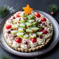 Festive Fruit Tart With Christmas Tree Shaped Green Frosting