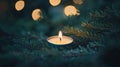 Small Christmas Candle Surrounded by Pine Needles Royalty Free Stock Photo