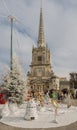 Small christmas market in front of church in France