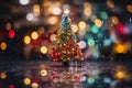 a small christmas tree with lights on it in the rain Royalty Free Stock Photo