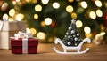 A small christmas tree and santa claus figurine Royalty Free Stock Photo