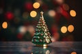 a small christmas tree sits on top of a table