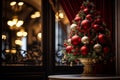 a small christmas tree sits on top of a table