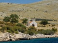 Small church in Archipelago - Islands of the Kornati archipelago panorama landscape of national park in Croatia view from the sea