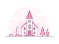 Small church - modern thin line design style vector illustration