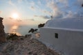 Small church in Monolithos castle at sunset, Rhodes island, Greece Royalty Free Stock Photo