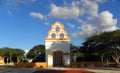 Small church painted with white and yellow in a small village in Yucatan, Mexico