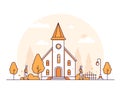 Small church - thin line design style vector illustration