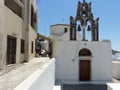 Small church to Pyrgos in Santorin, Cyclades island, Greece.