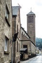 A small church with a tower clock in the old rural village of Rieden Germany