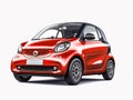 Small city red mini car Smart Fortwo isolated on white background. front view Royalty Free Stock Photo
