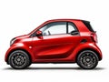 Small city red mini car Smart Fortwo isolated on white background. Side view Royalty Free Stock Photo