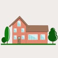 Small city. street. Houses, courtyards, trees. Suburb. Family home. Vector isolated objects.