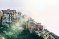 Small city town on the hill in the mountains in Italy, Cinque Terre area