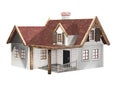 Small clapboard siding house with red roof isolated on a white background, little cottage, 3D illustration