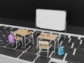 Small classroom on a laptop keyboard