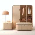 Luminous 3d Wood Wardrobe With Beige Ottoman - Sustainable Design