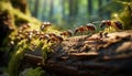 A small colony of ants working together on a leaf generated by AI