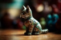 Small colored statuette of cat. Concept of trinket, knick-knack, keepsake or souvenir. Generative AI