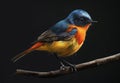 Small colorful bird perched on a branch on a dark background Royalty Free Stock Photo