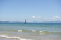 Small colorful catamaran sailboat in the blue sea. Sailing yacht catamaran boat with colorful sails on sea. Yachting. Brazil, Royalty Free Stock Photo