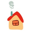 Small Colorful crooked house in Flat style with Smoke from Chimney, Roof and Window. Cartoon Children drawing Vector illustration