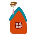 Small Colorful crooked house in Flat style with Smoke from Chimney, Roof and Window. Cartoon Children drawing Vector illustration