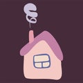 Small Colorful crooked house in Flat style with Smoke from Chimney, Roof and Window. Cartoon Children drawing Vector illustration Royalty Free Stock Photo