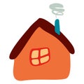 Small Colorful crooked house in Flat style with Smoke from Chimney, Roof and Window. Cartoon Children drawing Vector illustration