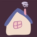 Small Colorful crooked house in Flat style with Smoke from Chimney, Roof and Window. Cartoon Children drawing Vector Isolated