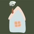 Small Colorful crooked house in Flat style with Smoke from Chimney, Roof and Window. Cartoon Children drawing Vector Isolated