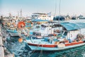 Small colorful fishing boats moored in the port Royalty Free Stock Photo