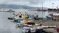 Small colorful fishing boats moored in the fishing port in the harbor, Ponta Delgada, Sao Miguel, Azores, Portugal Royalty Free Stock Photo