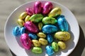 Luxurious Colorful Lindt Chocolate Easter Eggs on a Plate
