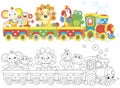 Small colorful train with toy little animals Royalty Free Stock Photo