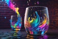 Small coloring water drops, Water splash, black background and white light generated AI