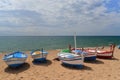 Small colourful old fish boats in Malgrat de Mar, Catalunya, Spain