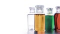 Small colourful plastic bottles of hotel amenities kit