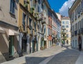 Small colourful street in the fashionable district of Brera in Milan