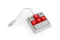 Small, Compact and Designed Specifically for Gaming White Keyboard with Red WASD Keys and a USB Cable. 3d Rendering