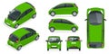 Small Compact Electric vehicle or hybrid car. Eco-friendly hi-tech auto. Easy color change. Template vector isolated on Royalty Free Stock Photo