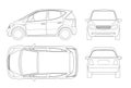 Small Compact Electric vehicle or hybrid car on outline. Royalty Free Stock Photo