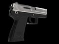 Small and compact modern handgun - chrome - hand grip closeup shot